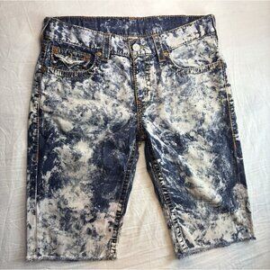 True Religion Acid Wash Jean Shorts Men's Distressed Cutoffs, Sz 34"